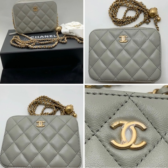 Authentic CHANEL Grey Lambskin Pearl Crush Mini Vanity Camera bag - Picture 9 of 13
